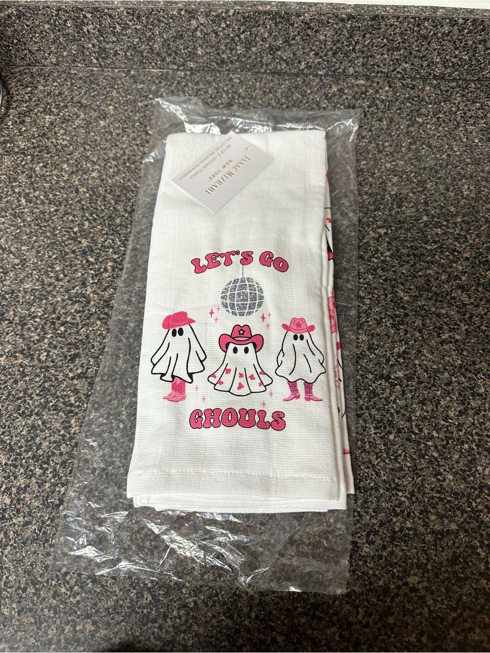 Isaac Mizrahi Let’s Go Ghouls Disco Ball Cowgirl Ghost Set Of 2 Kitchen Towels